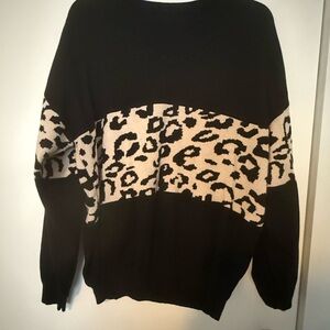 SHEIN Black and Cream Leopard Sweater